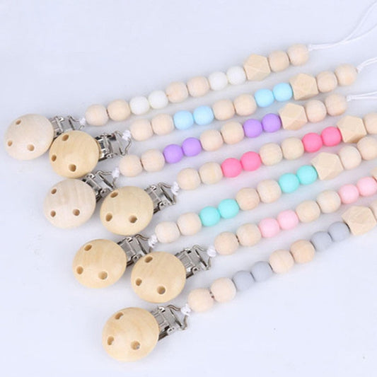 Baby Pacifier Clip Chain Wooden Holder Soother Pacifier Clips Leash Strap Nipple Holder for Infant Feeding(pink) - Cups & Silicone Nipple by buy2fix | Online Shopping UK | buy2fix