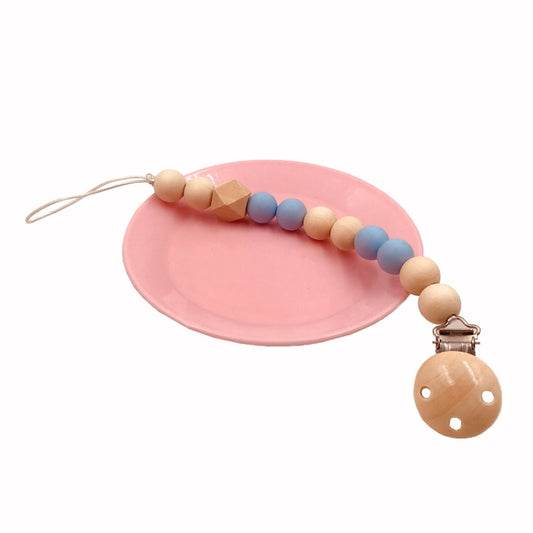 Baby Pacifier Clip Chain Wooden Holder Soother Pacifier Clips Leash Strap Nipple Holder for Infant Feeding(Light blue) - Cups & Silicone Nipple by buy2fix | Online Shopping UK | buy2fix