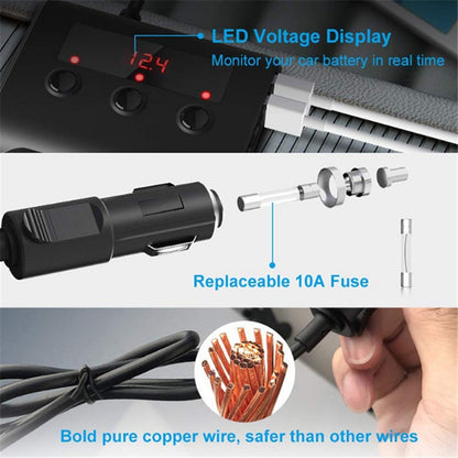 TR12 3 in 1 100W 4USB Car Cigarette Lighter with Switch Voltage Display(Black) - Cigar Socket by buy2fix | Online Shopping UK | buy2fix