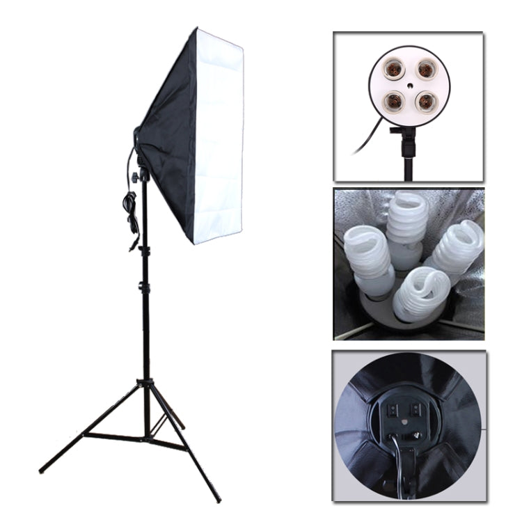 Photo Studio Softbox Kit (Four Socket Lamp Holder + 50 X 70cm Flash Lighting Softbox +2m Light Stand), EU Plug by buy2fix