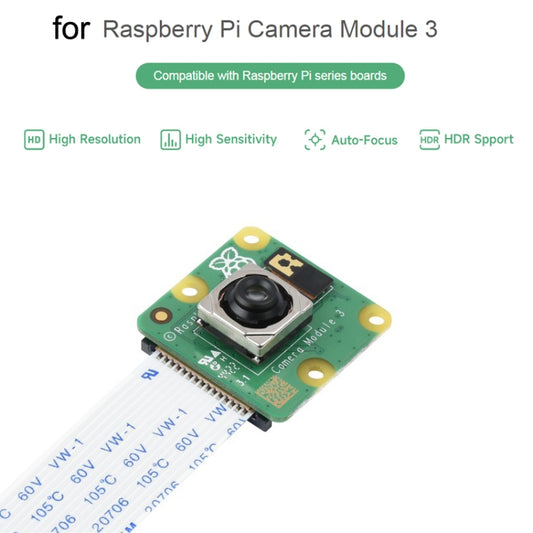 Waveshare For Raspberry Pi Camera Module 3, High Resolution, Auto-Focus 12MP, IMX708, 75° FOV, 23943 - Raspberry Pi Accessories by buy2fix | Online Shopping UK | buy2fix