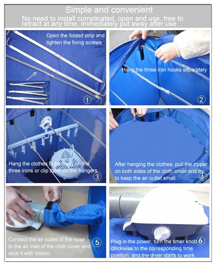 Foldable Free Installation Portable Household Mini Clothes Dryer(Blue) - Dryers & Accessories by buy2fix | Online Shopping UK | buy2fix