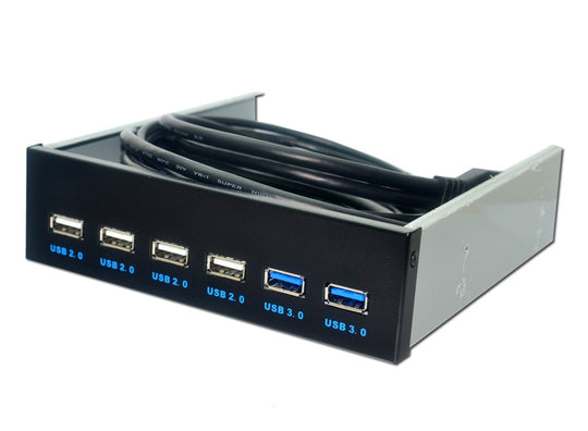 6 Ports 5,25 Zoll Diskettenschacht Frontblende mit Netzteil USB Hub Splitter 2 Ports USB 3.0 + 4 Ports USB 2.0