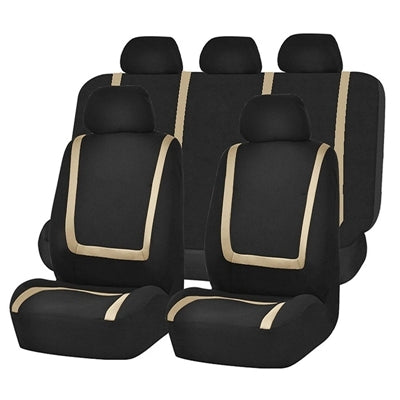 Universal Car Seat Cover Polyester Fabric Automobile Seat Covers Car Seat Cover Vehicle Seat Protector Interior Accessories 9pcs Set Beige by buy2fix