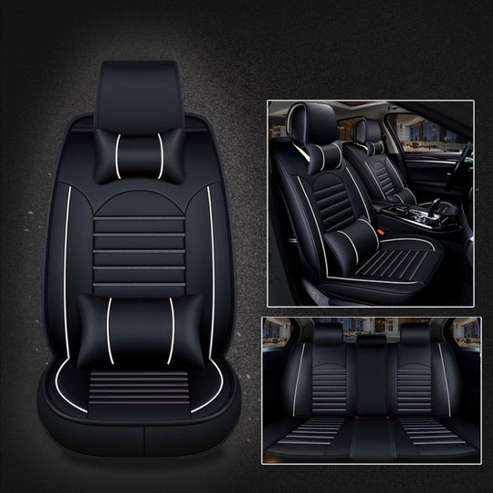 Universal PU Leather Car Seat Cover Black White Deluxe