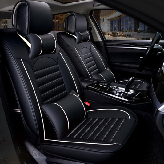 Universal PU Leather Car Seat Cover Black White Deluxe by buy2fix