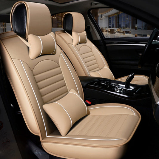 Universal PU Leather Car Seat Cover Beige Deluxe by buy2fix
