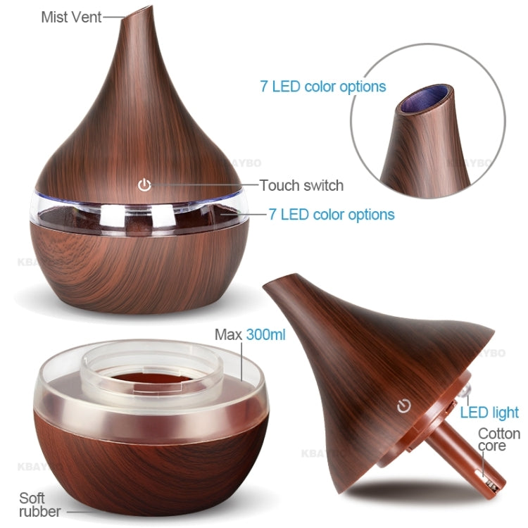 300ml USB Electric Aroma Air Diffuser Wood Ultrasonic Air Humidifier Essential Oil Aromatherapy Cool Mist Maker(Oblique Deep Wood Grain) - Air Purifiers & Accessories by buy2fix | Online Shopping UK | buy2fix