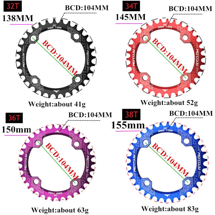 MOTSUV Narrow Wide Chainring MTB Bicycle 104BCD Tooth Plate Parts(Red) by MOTSUV