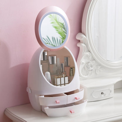 Desktop Dustproof Portable Cosmetic Storage Box With Mirror, Colour: Pink Single Mirror - Storage Boxes by buy2fix | Online Shopping UK | buy2fix