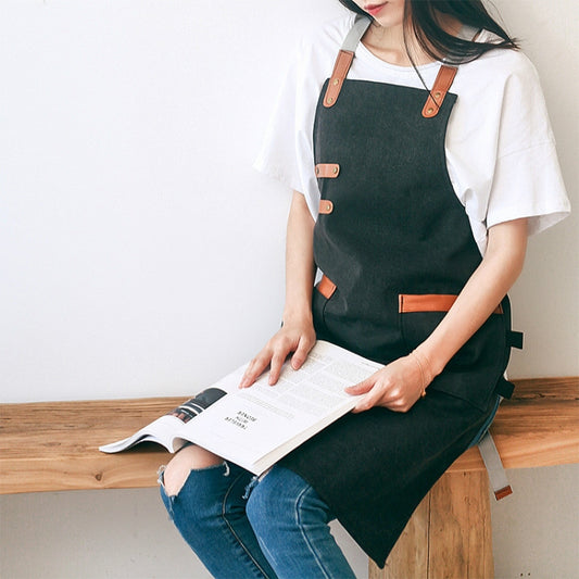 Washed Canvas Apron Chef Cafe Shop BBQ Hairdresser Aprons(Black) - Aprons & Caps by buy2fix | Online Shopping UK | buy2fix