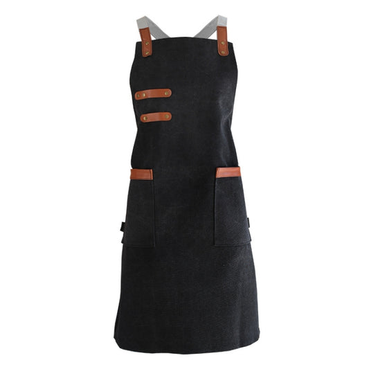 Washed Canvas Apron Chef Cafe Shop BBQ Hairdresser Aprons(Black) - Aprons & Caps by buy2fix | Online Shopping UK | buy2fix