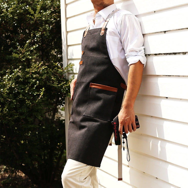 Washed Canvas Apron Chef Cafe Shop BBQ Hairdresser Aprons(Black) - Aprons & Caps by buy2fix | Online Shopping UK | buy2fix