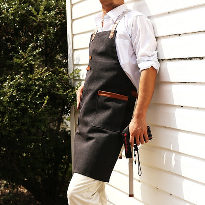 Washed Canvas Apron Chef Cafe Shop BBQ Hairdresser Aprons(Black) - Aprons & Caps by buy2fix | Online Shopping UK | buy2fix