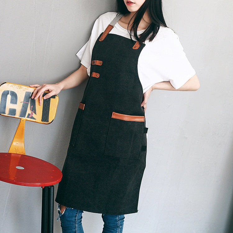 Washed Canvas Apron Chef Cafe Shop BBQ Hairdresser Aprons(Black) - Aprons & Caps by buy2fix | Online Shopping UK | buy2fix