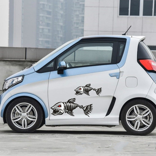 10 PCS Horror Skeleton Shark Fishing Daren Cover Scratch Reflective Waterproof Personality Body Sticker 15*6cm by buy2fix