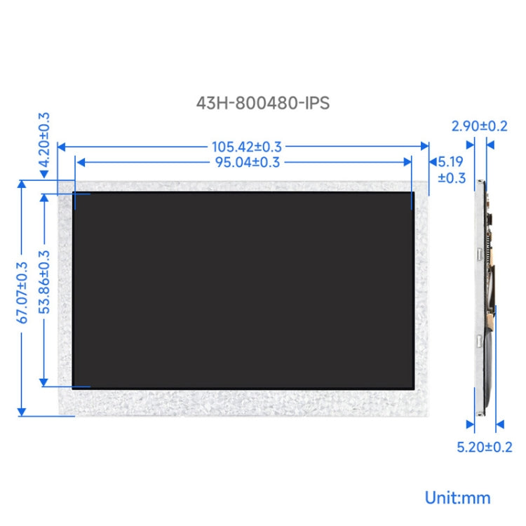 Waveshare 4.3 Inch DSI Display 800×480 Pixel IPS Display Panel, Style:No Touch - LCD & LED Display Module by Waveshare | Online Shopping UK | buy2fix