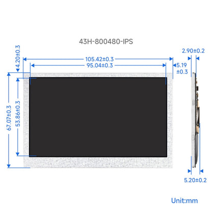 Waveshare 4.3 Inch DSI Display 800×480 Pixel IPS Display Panel, Style:No Touch - LCD & LED Display Module by Waveshare | Online Shopping UK | buy2fix
