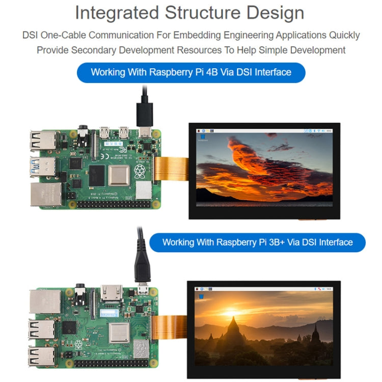 Waveshare 4.3 Inch DSI Display 800×480 Pixel IPS Display Panel, Style:No Touch - LCD & LED Display Module by Waveshare | Online Shopping UK | buy2fix
