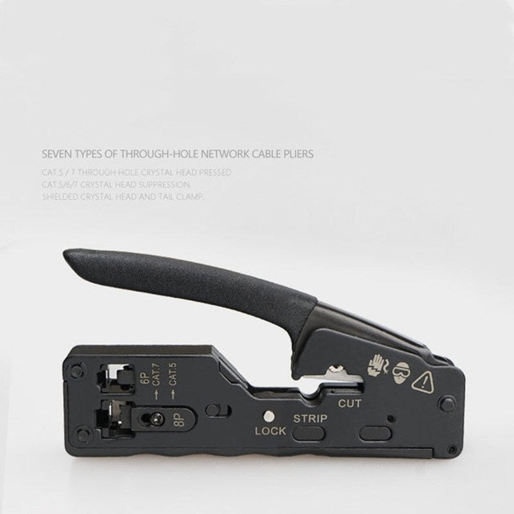 Multifunctional Seven-type Through-hole Crystal Head 6P8P Wire Stripping Network Tool Extrusion Crimping Wire Network Cable Pliers by buy2fix