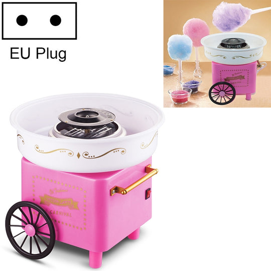 Mini machine à barbe à papa à chariot rétro, spécifications : réglementation européenne 220 V (rose)