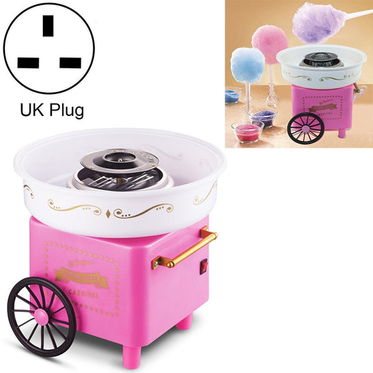 Mini machine à barbe à papa à chariot rétro, spécifications : réglementation britannique 220 V (rose)