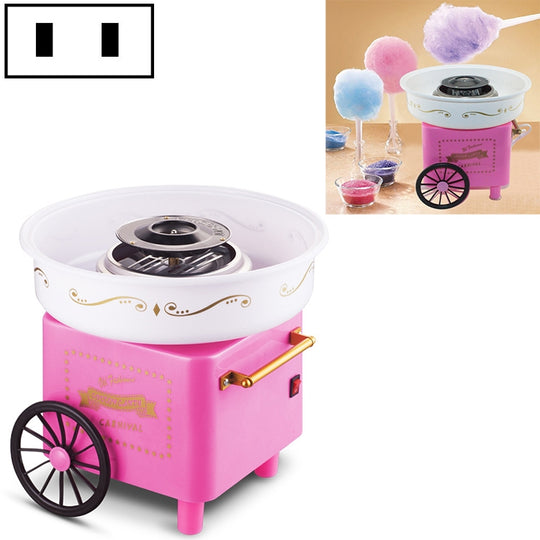 Mini machine à barbe à papa à chariot rétro, spécifications : norme nationale 220 V (rose)