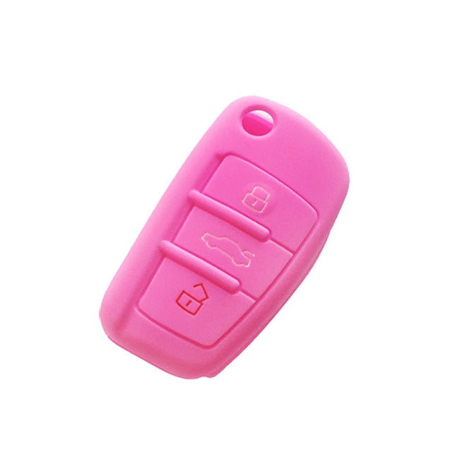2 PCS Car Key Cover Silicone Flip Key Remote Holder Case Cover for Audi Q3 A3 A1(Pink) by buy2fix