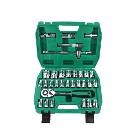TUOSEN 32-in-1-Hülsen-Kombinationswerkzeug, Autoreparaturwerkzeug, Gehäuseschlüssel-Set, Stil: grüner Gürtel