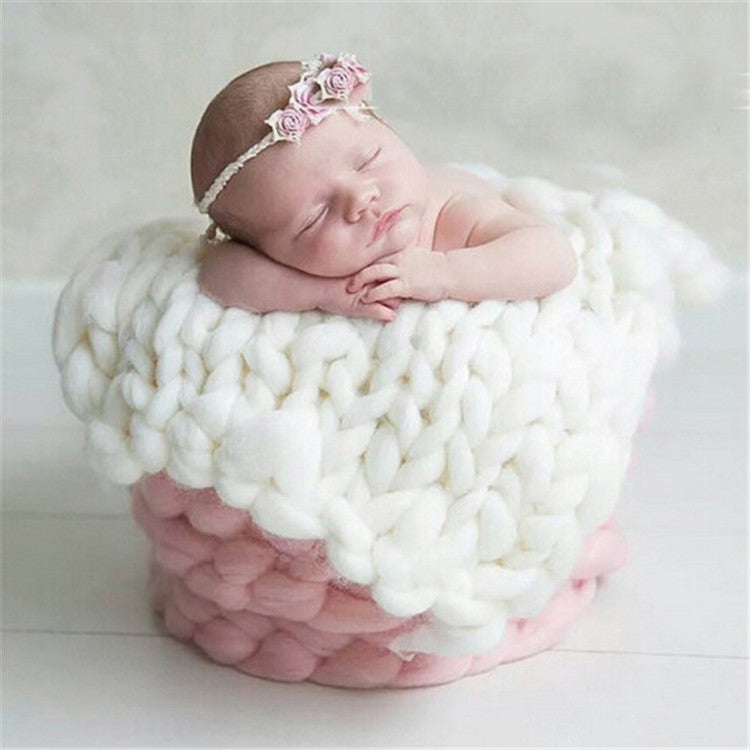 50x50cm Soft Newborn Photography Prop Chunky Knit Blanket  for 100 Days Milestone(White) - Baby Photo Props by buy2fix | Online Shopping UK | buy2fix
