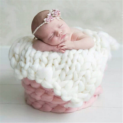 50x50cm Soft Newborn Photography Prop Chunky Knit Blanket  for 100 Days Milestone(White) - Baby Photo Props by buy2fix | Online Shopping UK | buy2fix