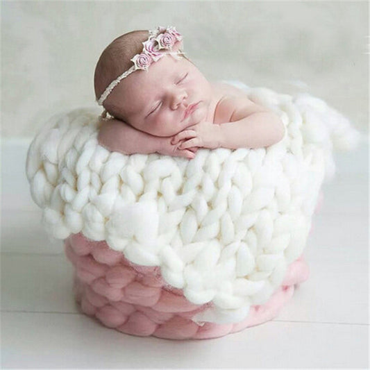 50x50cm Soft Newborn Photography Prop Chunky Knit Blanket  for 100 Days Milestone(White) - Baby Photo Props by buy2fix | Online Shopping UK | buy2fix