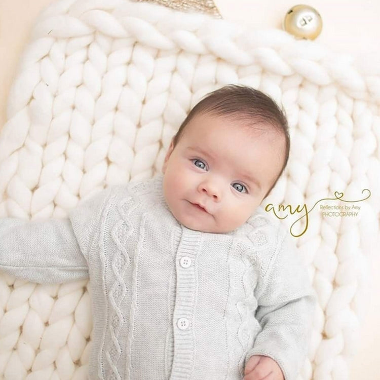 50x50cm Soft Newborn Photography Prop Chunky Knit Blanket  for 100 Days Milestone(White) - Baby Photo Props by buy2fix | Online Shopping UK | buy2fix