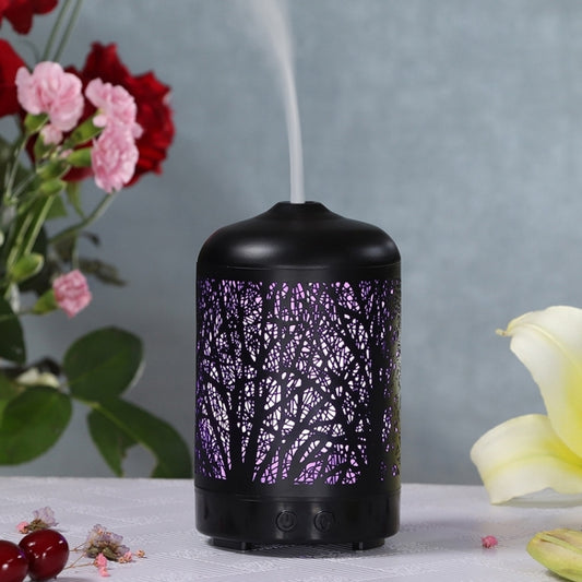 Metal Tree Air Humidifier Essential Oil Diffuser Mist Maker Colorful LED Lamp Diffuser Aromatherapy Air Purifier, EU Plug(Black) - Air Purifiers & Accessories by buy2fix | Online Shopping UK | buy2fix