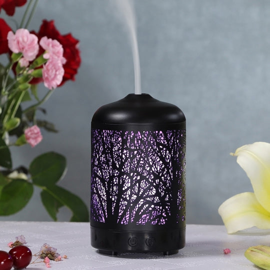 Humidificateur d'air en forme d'arbre en métal, diffuseur d'huile essentielle, brumisateur, diffuseur de lampe LED coloré, purificateur d'air d'aromathérapie, prise ue (noir)
