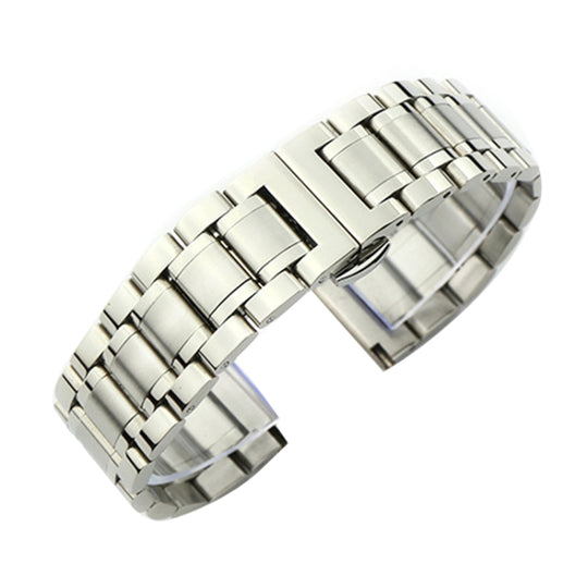 23mm Steel Bracelet Butterfly Buckle Five Beads Unisex Stainless Steel Solid Watch Strap, Color:Silver
