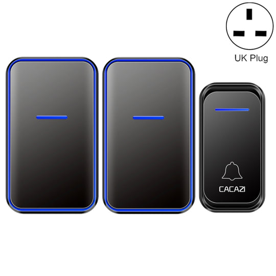 CACAZI A68-2 One to Two Wireless Remote Control Electronic Doorbell Home Smart Digital Wireless Doorbell, Style:UK Plug(Black)