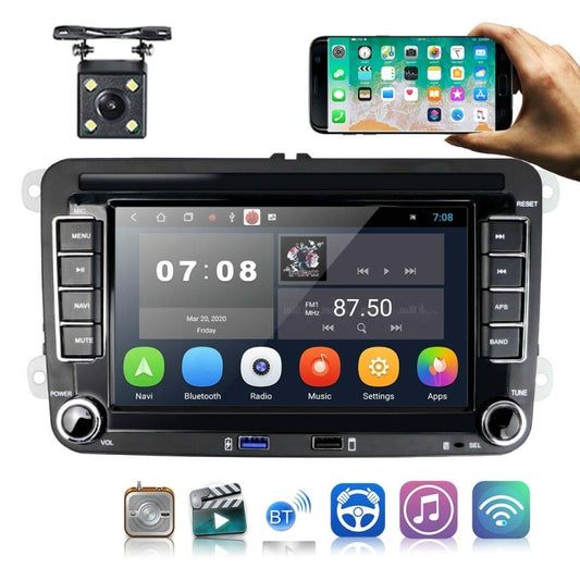 For Volkswagen Q3300KT 7-inch 1+16G Car Multimedia Player Navigation Bluetooth Reversing Integrated Machine Android 10.0, Style:Standard+4Lights Camera - Car MP3 & MP4 & MP5 by buy2fix | Online Shopping UK | buy2fix