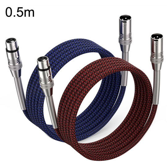 2pcs LHD010 Caron Male To Female XLR Dual Card Microphone Cable Audio Cable 0.5m(Red + Blue)