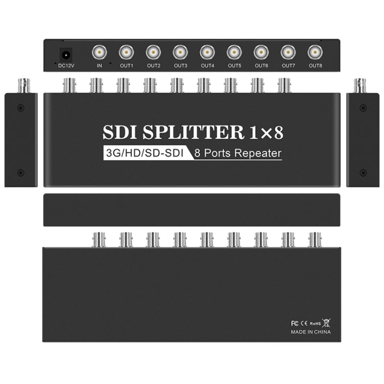 1 In 8 Out SD-SDI / HD-SDI / 3G-SDI Distribution Amplifier Video SDI Splitter(EU Plug) - Splitter by buy2fix | Online Shopping UK | buy2fix