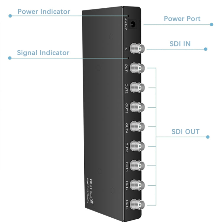 1 In 8 Out SD-SDI / HD-SDI / 3G-SDI Distribution Amplifier Video SDI Splitter(EU Plug) - Splitter by buy2fix | Online Shopping UK | buy2fix