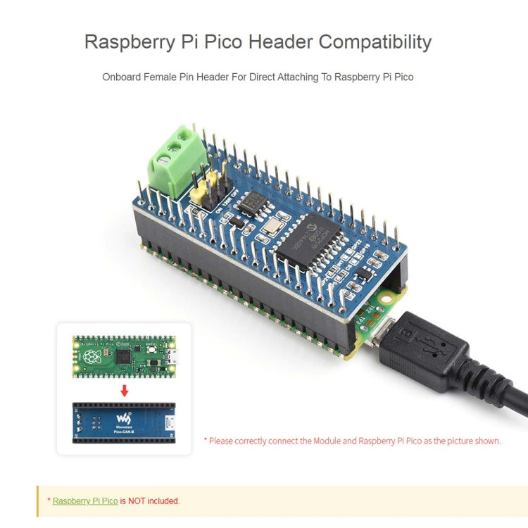 Waveshare For Raspberry Pi Pico CAN Bus Module (B),Enabling Long Range Communication Through SPI,23775 by Waveshare