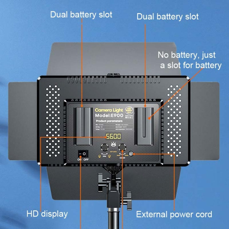 E900 55W 3000K-6500K Flat Panel Lights Live Broadcast Fill Light Knob Battery Model by buy2fix