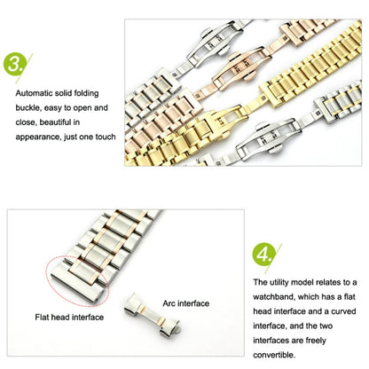 18mm Steel Bracelet Butterfly Buckle Five Beads Unisex Stainless Steel Solid Watch Strap, Color:Silver - Watch Bands by buy2fix | Online Shopping UK | buy2fix