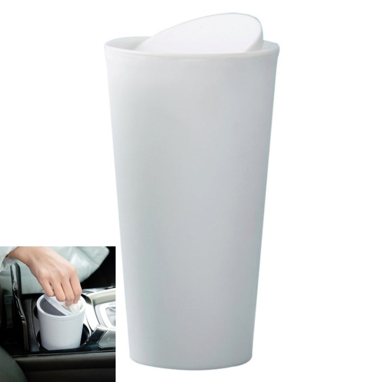 Desktop Plastic Rocker Cover Car Storage Round Barrel Car Tissue Trash Can(White) by buy2fix