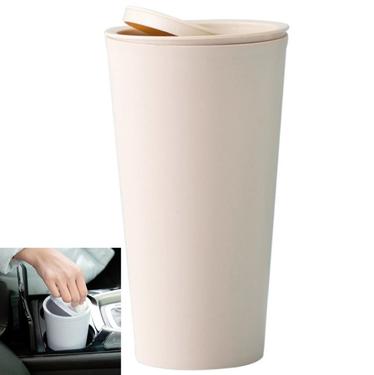 Desktop Plastic Rocker Cover Car Storage Round Barrel Car Tissue Trash Can(Khaki) by buy2fix