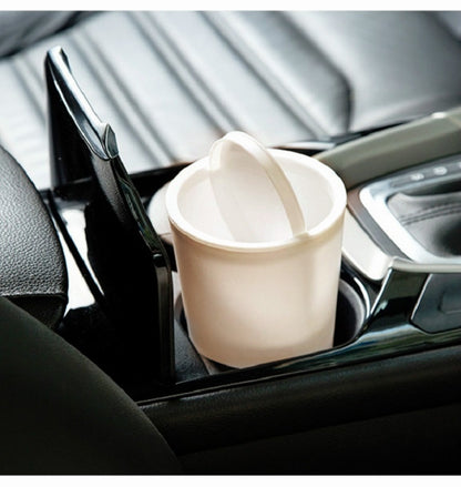 Desktop Plastic Rocker Cover Car Storage Round Barrel Car Tissue Trash Can(Khaki) by buy2fix