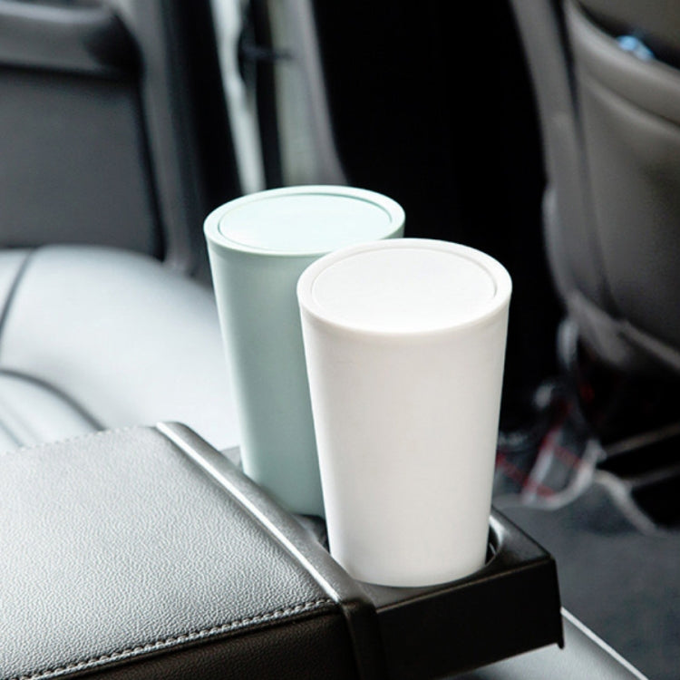 Desktop Plastic Rocker Cover Car Storage Round Barrel Car Tissue Trash Can(Khaki) by buy2fix