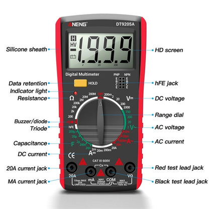 ANENG Automatic High-Precision Intelligent Digital Multimeter, Model:DT9205A HOLD Key(Red) - Digital Multimeter by ANENG | Online Shopping UK | buy2fix