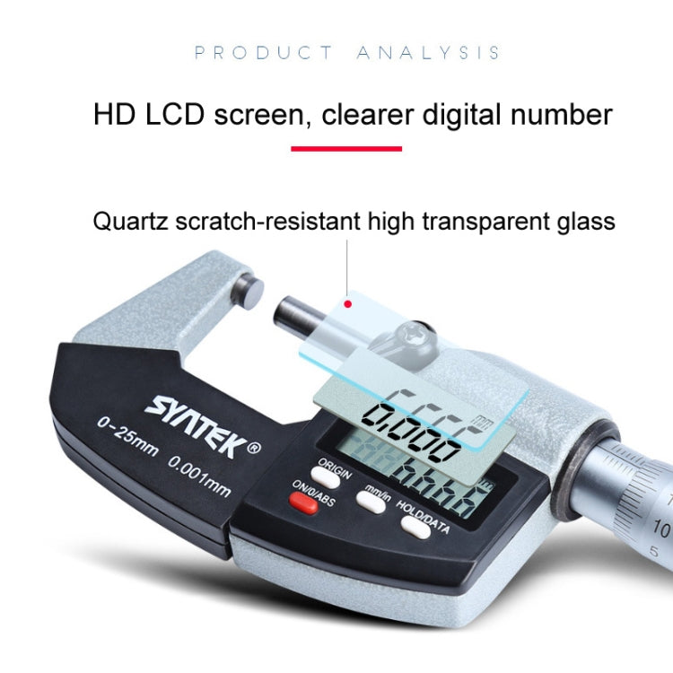 Digital Display Outer Diameter Micrometer 0.001mm High Precision Electronic Spiral Micrometer Thickness Gauge, Model:25-50mm - Coating Thickness Gauge by buy2fix | Online Shopping UK | buy2fix